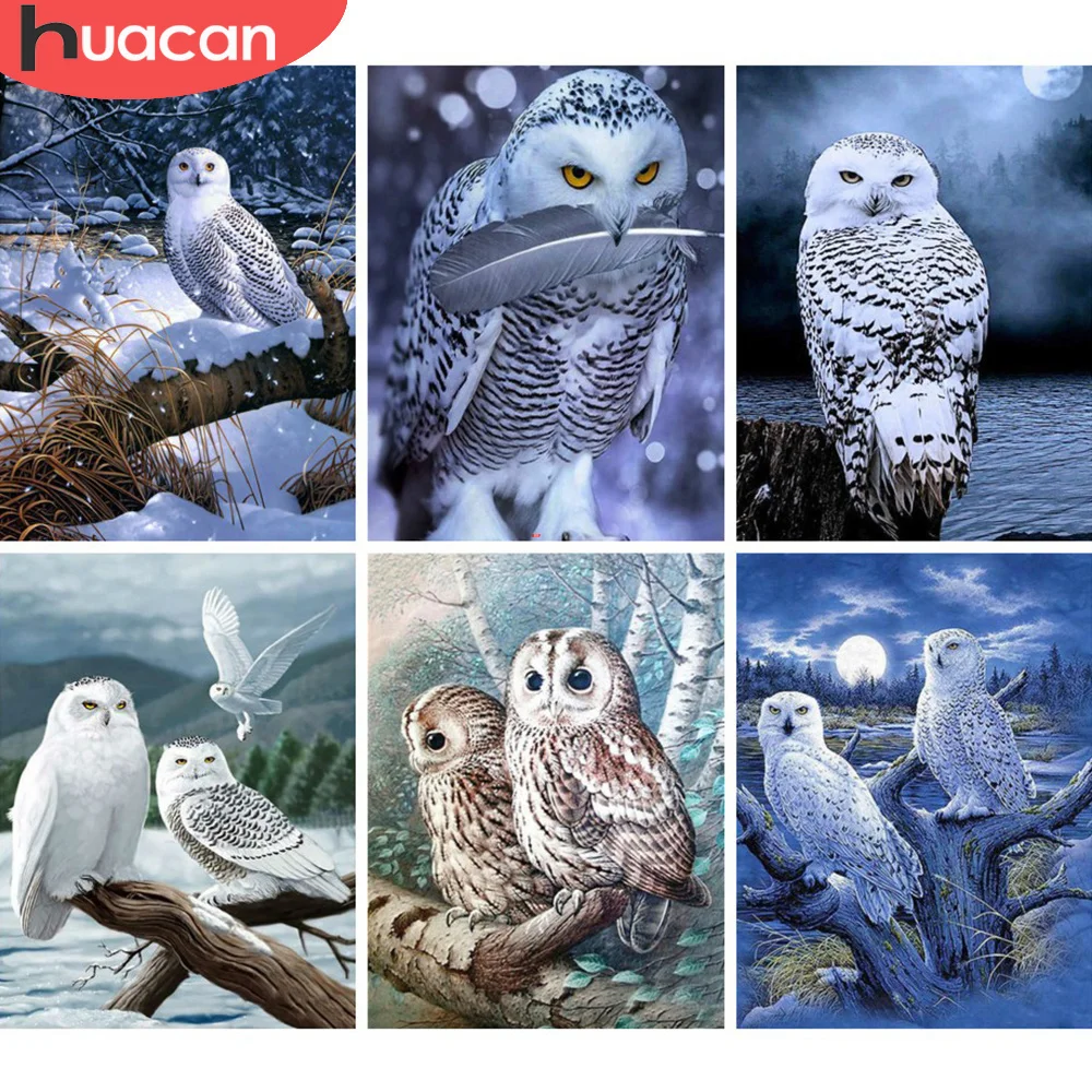 HUACAN Full Drill Diamond Painting 5D Owl DIY Diamond Art Em