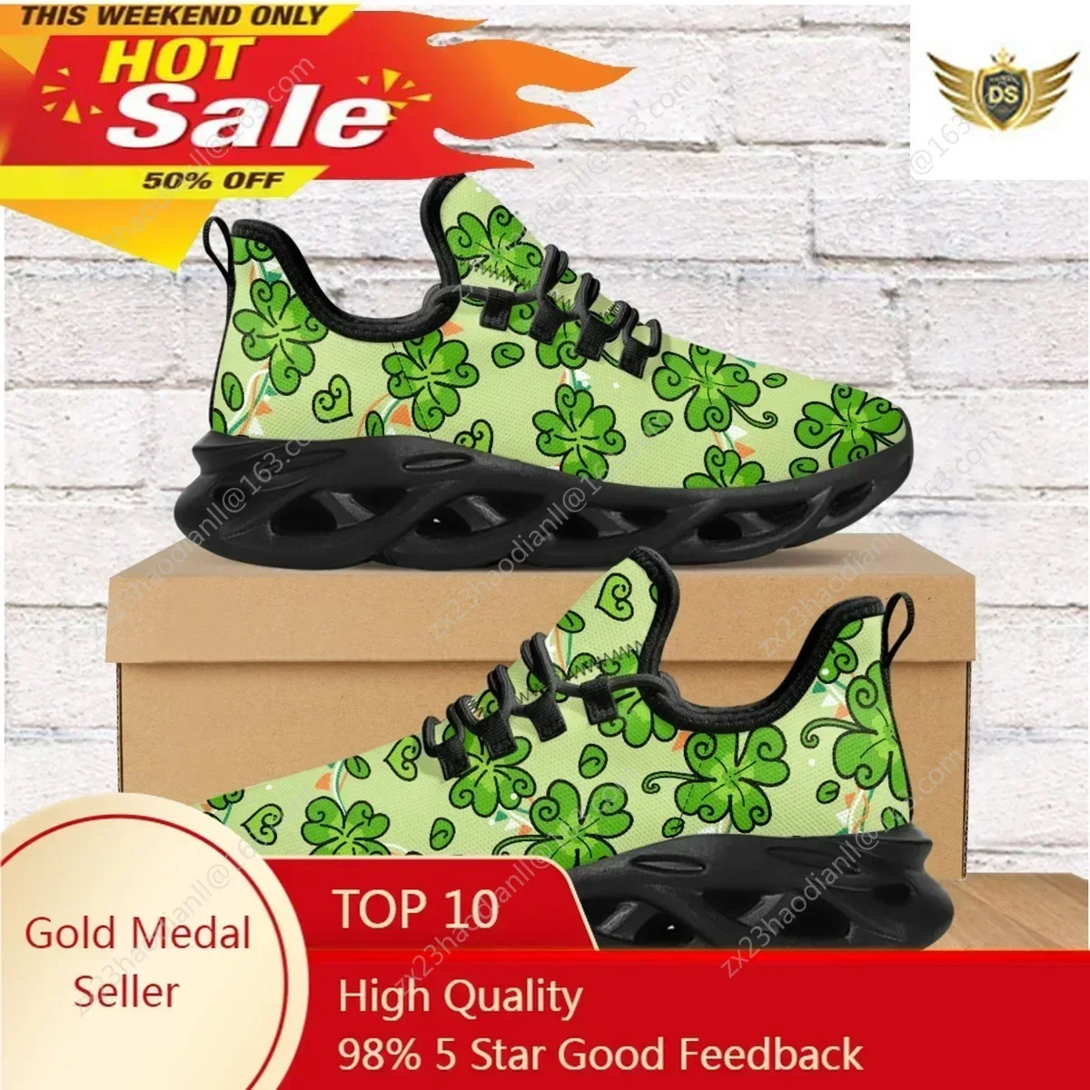 3D Clover Shamrock Pattern Lace-up Platform Sneakers Breathable Non-slip Women Fashion Flat Shoes Outdoor Walking Jogging Shoes