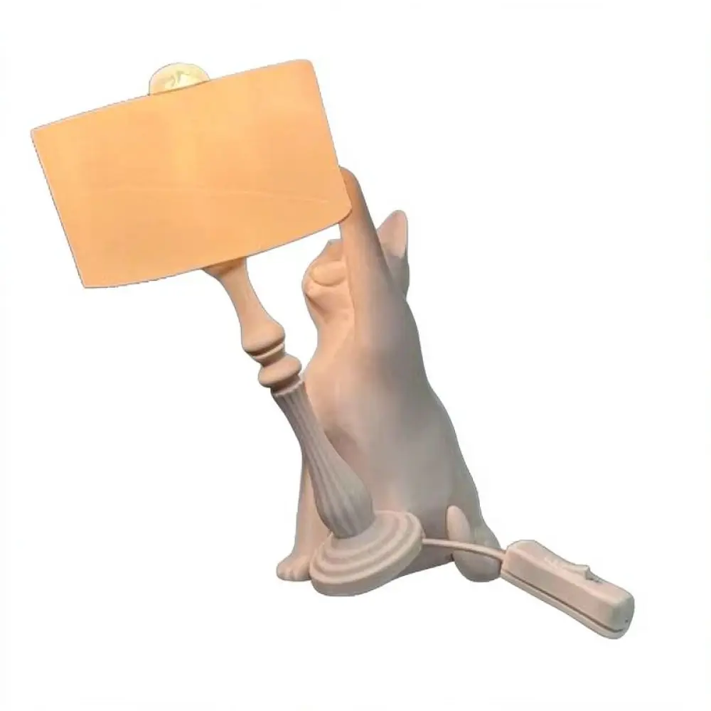 Decorative Cat Gravity Table Lamp Creative Home Ornament Animal Bedside Night Lighting Minimalist White Finish