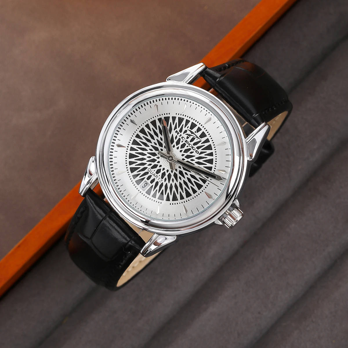 Simple belt quartz watch with unique dial design, versatile for daily commuting, showcasing elegant style