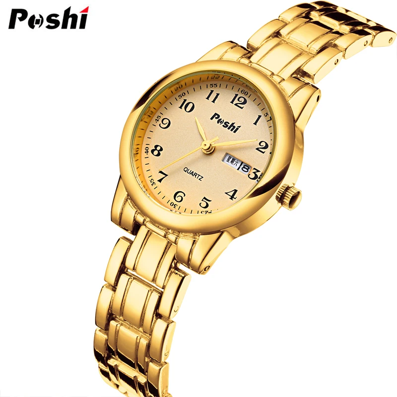 POSHI Original Waterproof Quartz Watch for Women Fashion Ladies Bracelet Luxury Stainless Steel Strap Date Week Women\'s Watches