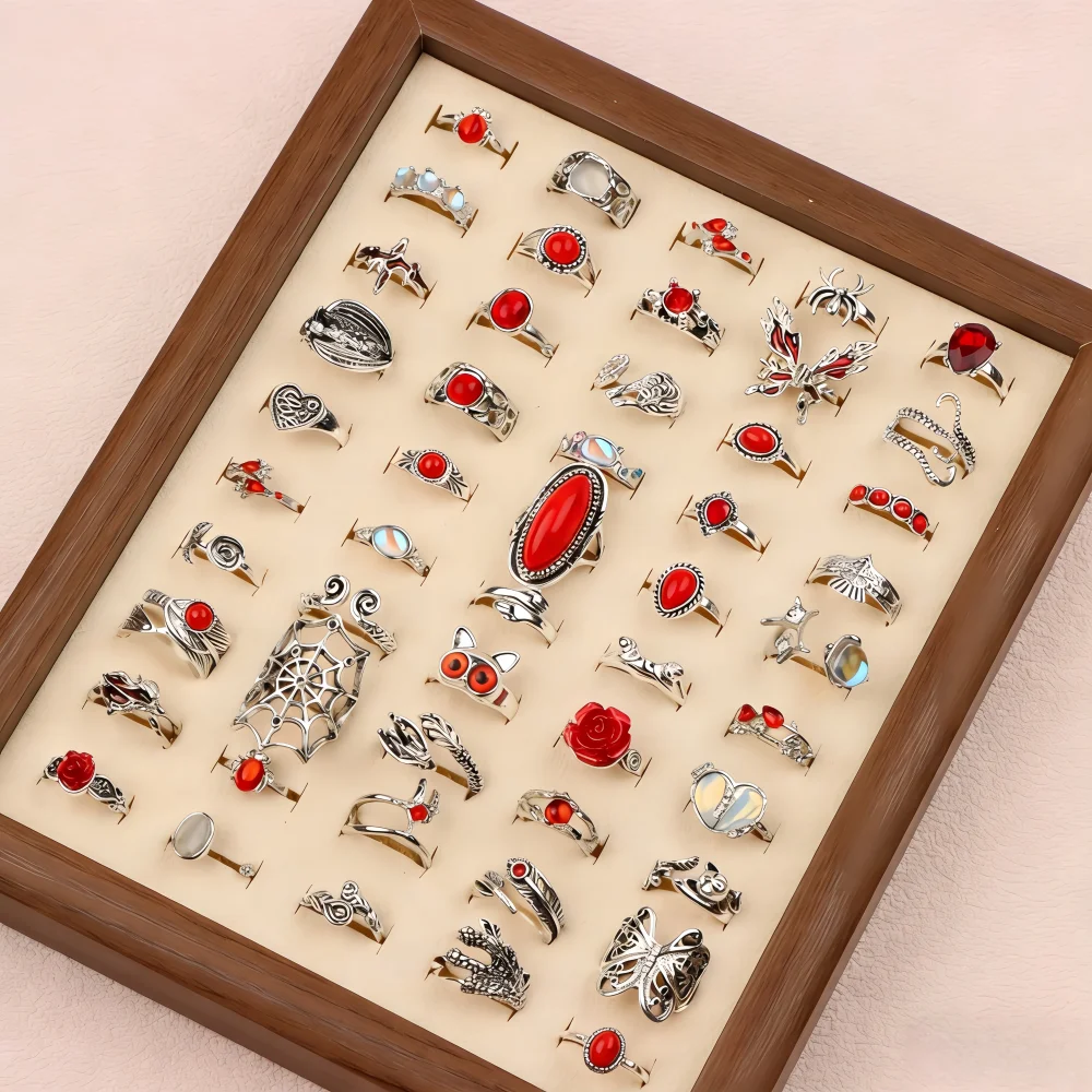 10/20/30/50Pcs/Lot Fashion Gothic Vintage Punk  Butterfly Rose Rhinestone Finger Rings For Women Party Jewelry Gifts Accessories
