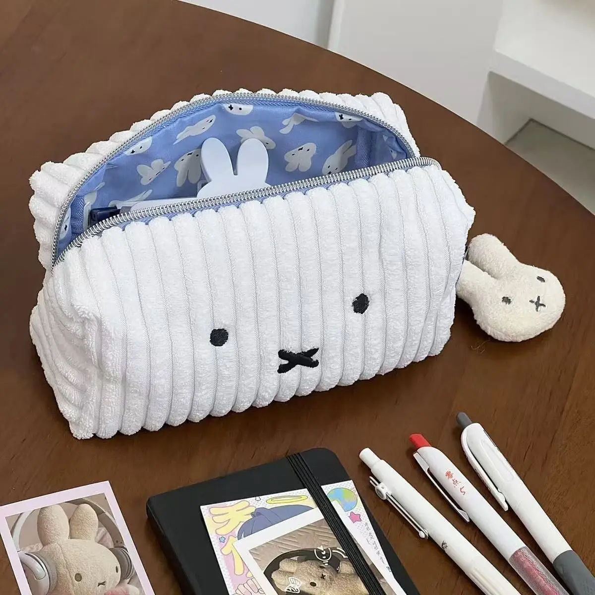 

New Miffys Corduroy Makeup Bag Embroidered Anime Rabbit Pen Bag Cute Large Capacity Student Simple Stationery Pencil Boxes Gift