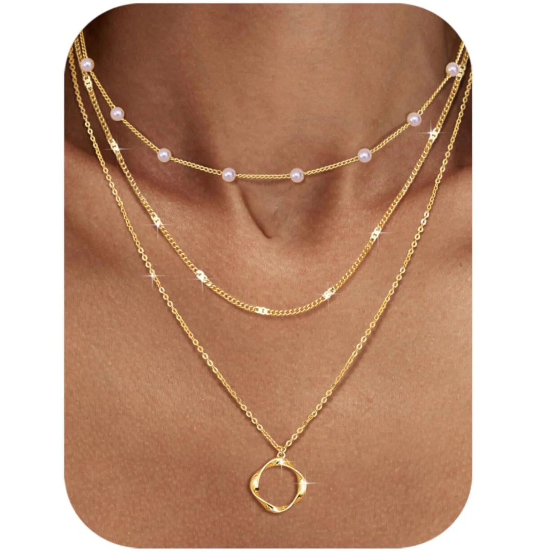 

14K Irregular Ring Pendant 3Pcs Necklace Set Fashion Trendy Light Luxury Jewelry for Women