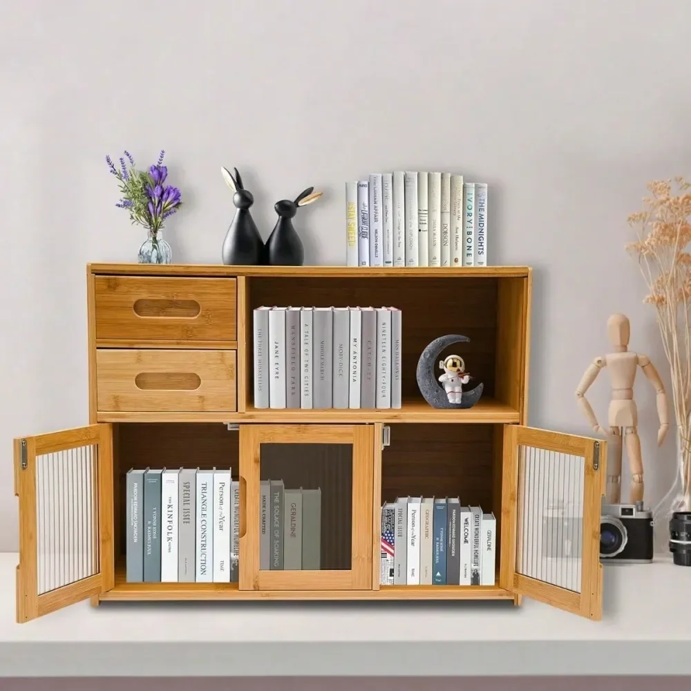 

Шкаф для хранения, кухонный буфет 62x23x48 см с 2 ящиками и акриловой дверцей, бамбуковый деревянный органайзер для кухни