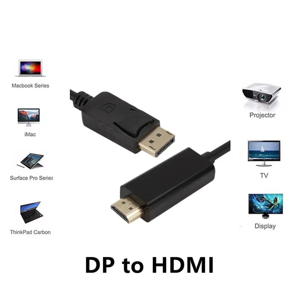 1.8m DisplayPort to HDMI-compatible Converter Cable 1080P Display Port DP To HDMI-compatible Cable for PC HDTV Projector Laptop