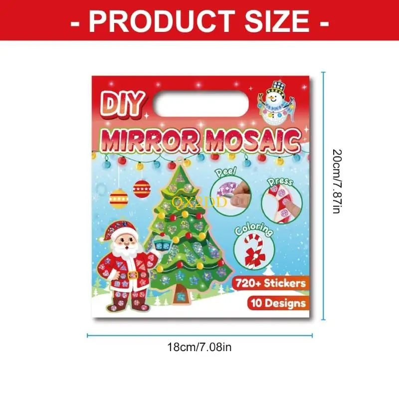 QX2D عيد الميلاد احباط ملصق للأطفال DIY الحرفية بريق مرآة التلوين النشاط ورقة الفن أطقم عطلة الديكور مشروع فني
