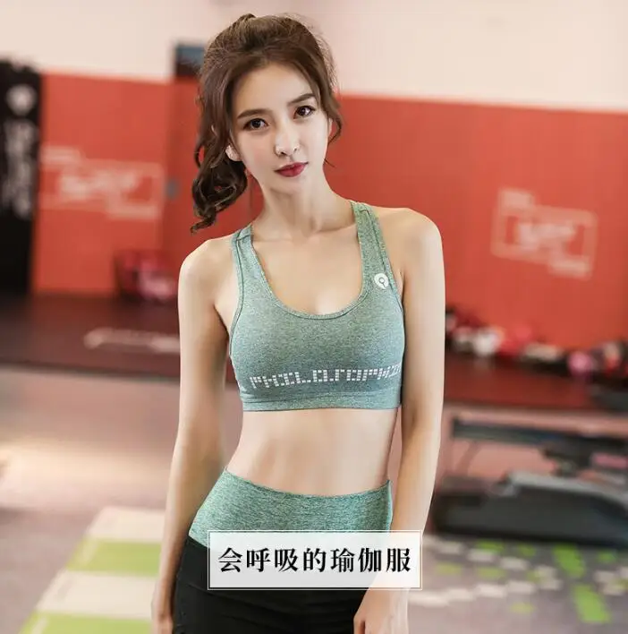 women sport bra green letter printed running tank fitness yoga tank