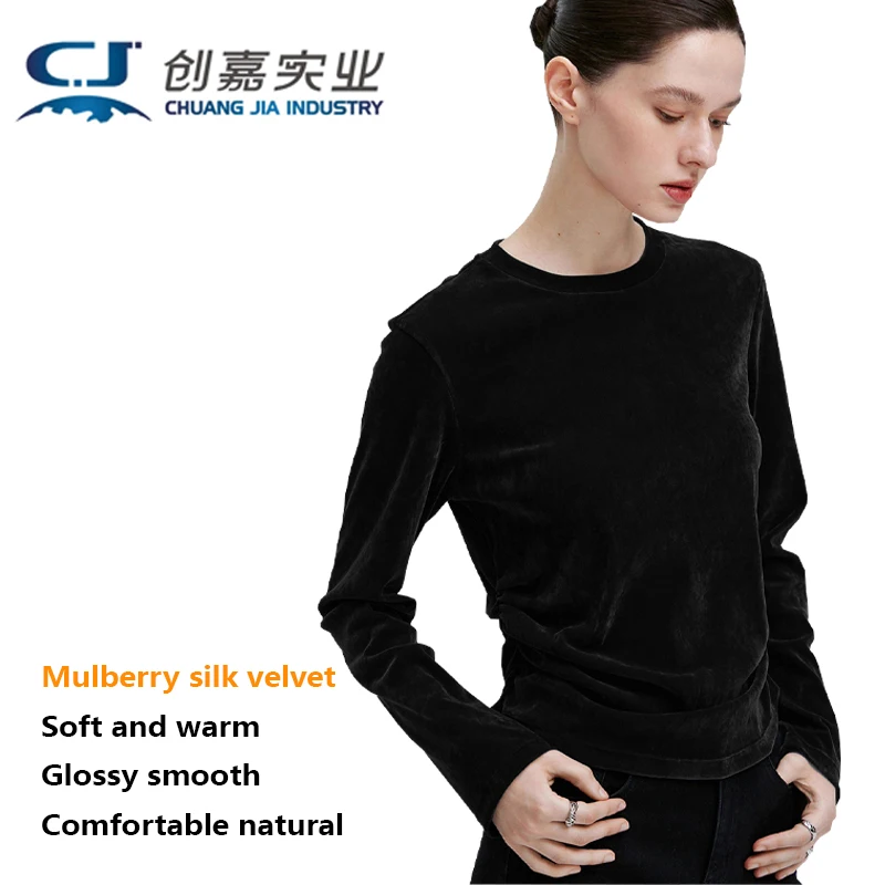 Natural Pure Silk Satin Women's T-shirt Long-sleeved Round-neck Hooded Top Simple and Elegant, Casual, Comfortable, Soft Shirt