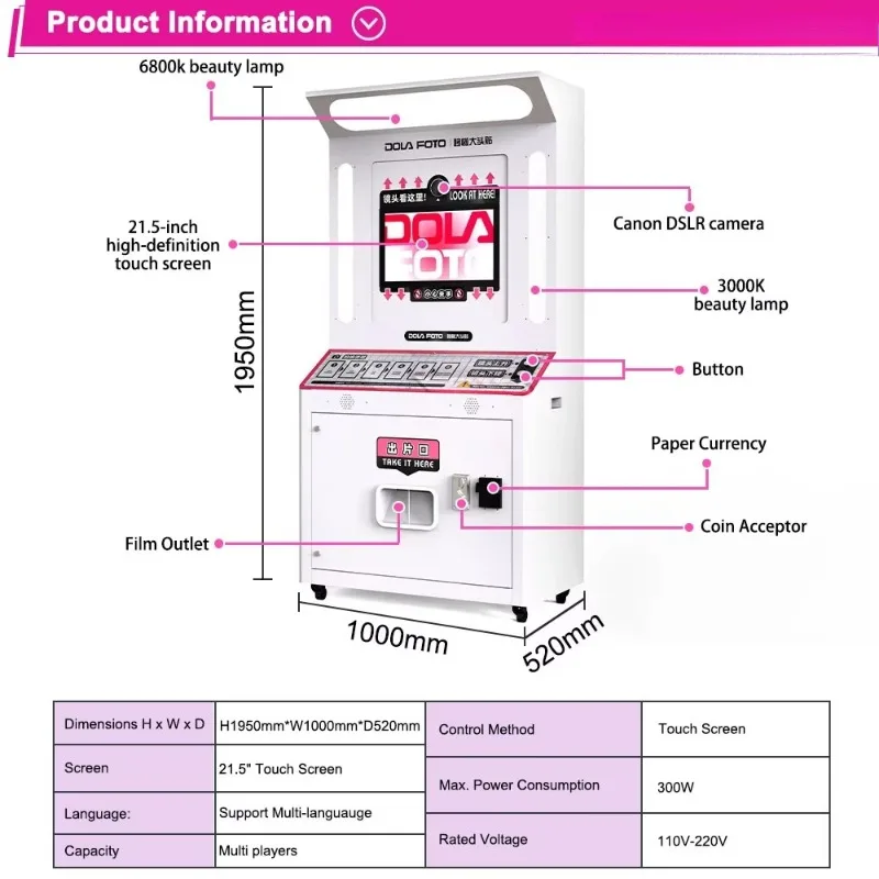 Custom Commercial Photo Booth Vending Machine QR Payment Instant Print for Event Business
