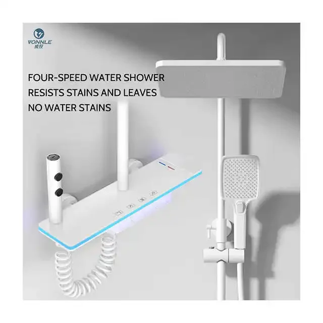 LED Light Bathroom Shower System with ABS Shower Head Set Brass Gunr Grey Bathtub Faucet Digital Display Hot & Cold Showers