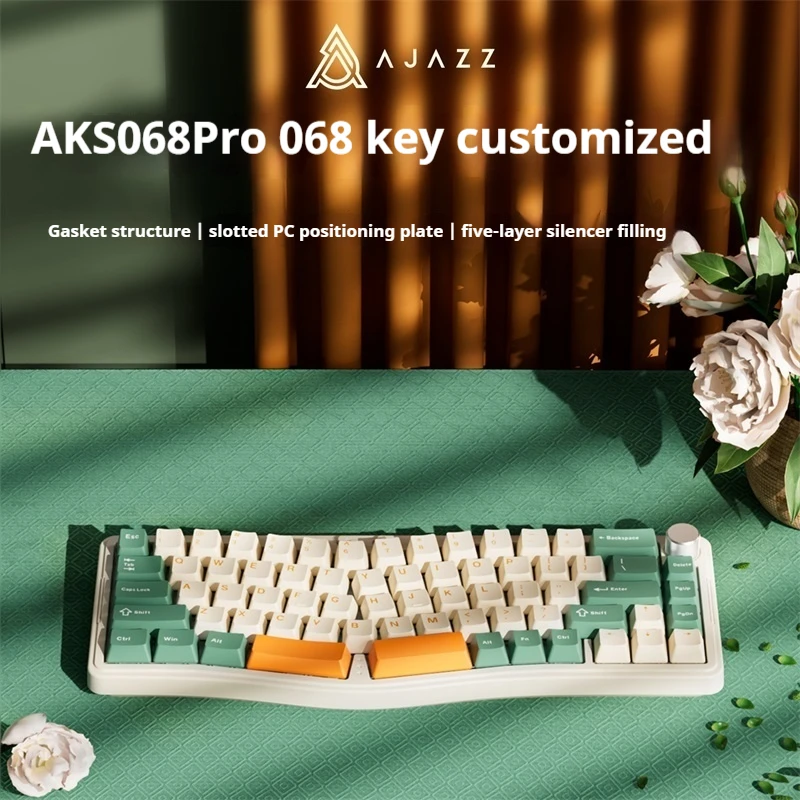 Ajazz Aks068pro Mechanical Keyboard Ergonomic Bluetooth5.0 Wireless Rgb Game Keyboard Pbt Keycap Custom Gift Pc Laptop Keyboard