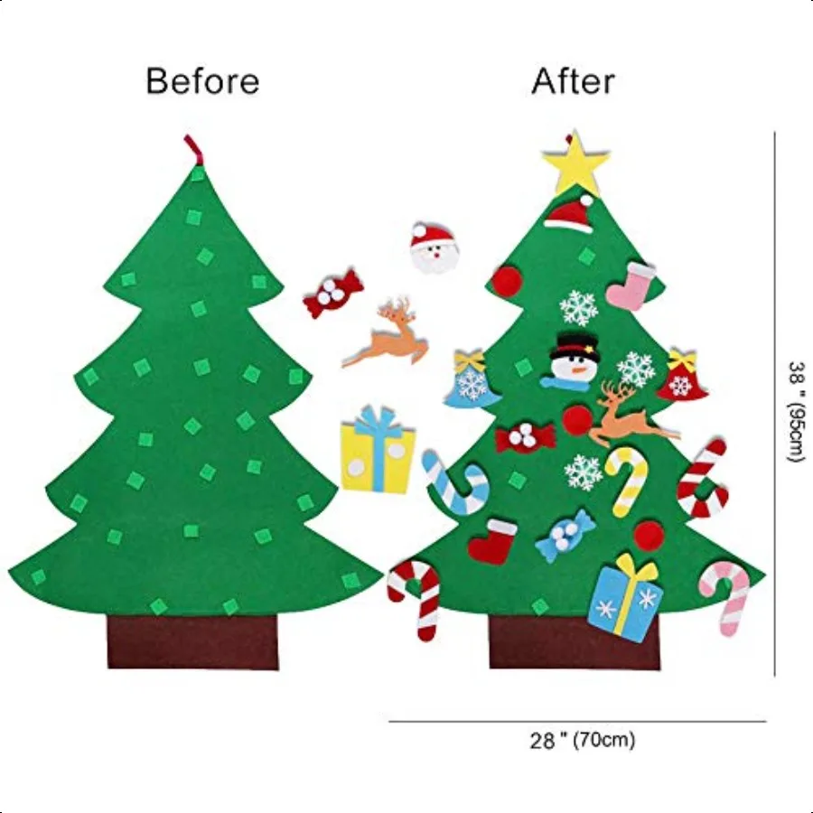 DIYフェルトクリスマスツリー、オーナメント付き、3フィートのフェルトクリスマスツリー、クリスマスギフトやクリスマスのドア/壁掛け装飾に