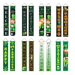 Happy St.Patrick’s Day Flag Porch Hanging Banner 1 Pair Gold Coin Clover Digital Printed Polyester Tapestry Holiday Party Decor