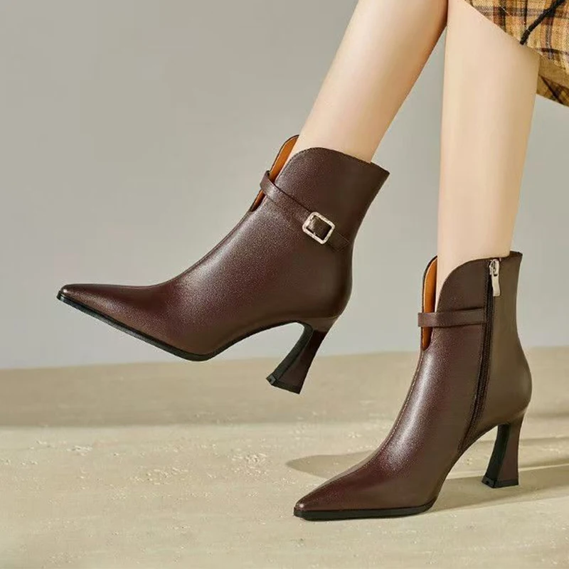 العلامة التجارية الفاخرة حذاء نسائي بكعب عالٍ الأحذية أشار تو أحذية من الجلد الشتاء أنيقة Drss مضخات مضخات 2025 مكتنزة تشيلسي الأحذية Mujer #1