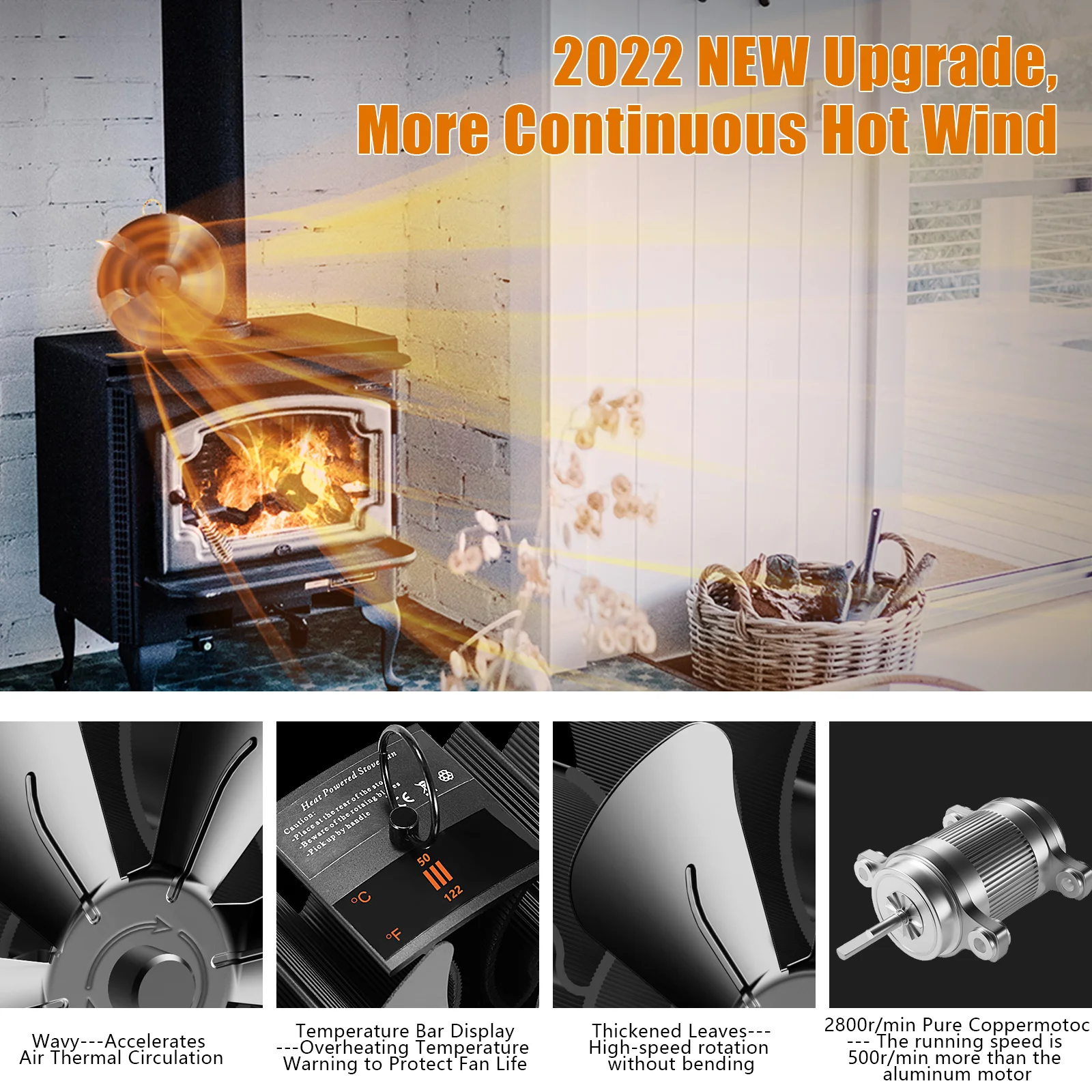 Fireplace Fan With 5 Blades Heat-Powered Stove Fan Quiet Thermal Distribution Fans Home Aluminum Circulation Fireplaces Burners