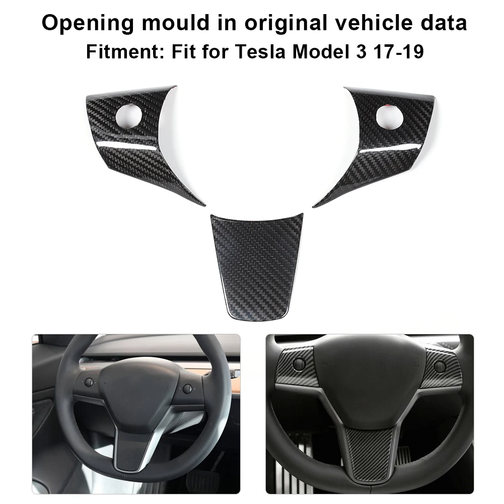 

Carbon Fiber Material Steering Wheel Frame Cover Decorative Trims Car Sticker Fit For Tesla 2017-2019 Model 3 Accessories