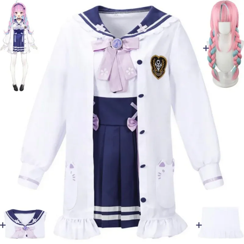 

VTuber Hololive YouTuber Minato Aqua Cosplay Costume Wig Anime Loli Lolita School Sailor JK Uniform Halloween Role Play Suit