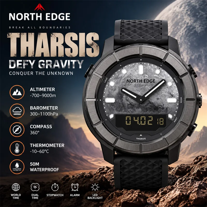 NORTH EDGE THARSIS Outdoor Watch Men Tactical Military Digital Watch Altimeter Barometer Compass 5ATM Waterproof Hiking WatchPro