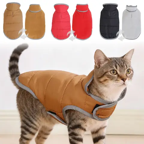 Ropa cálida de lana para mascotas, chaqueta Reversible para gatos con orificio para correa, abrigo impermeable reflectante para cachorros y gatos Sphynx