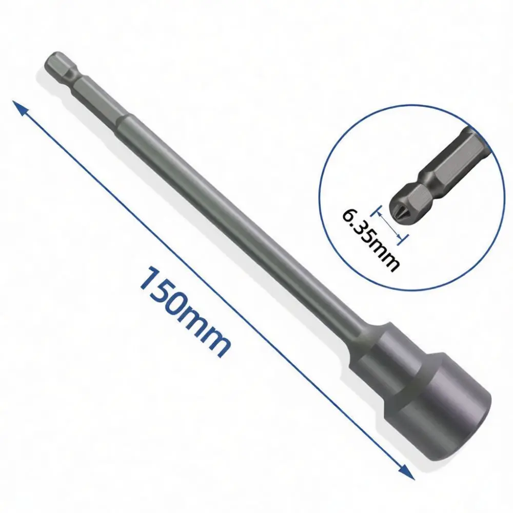 Extended Hex Socket Adapter For Fuxin Magnetic Nut Setter 150mm Power Drill Tool Steel Chrome Plated Impact Bit Tool