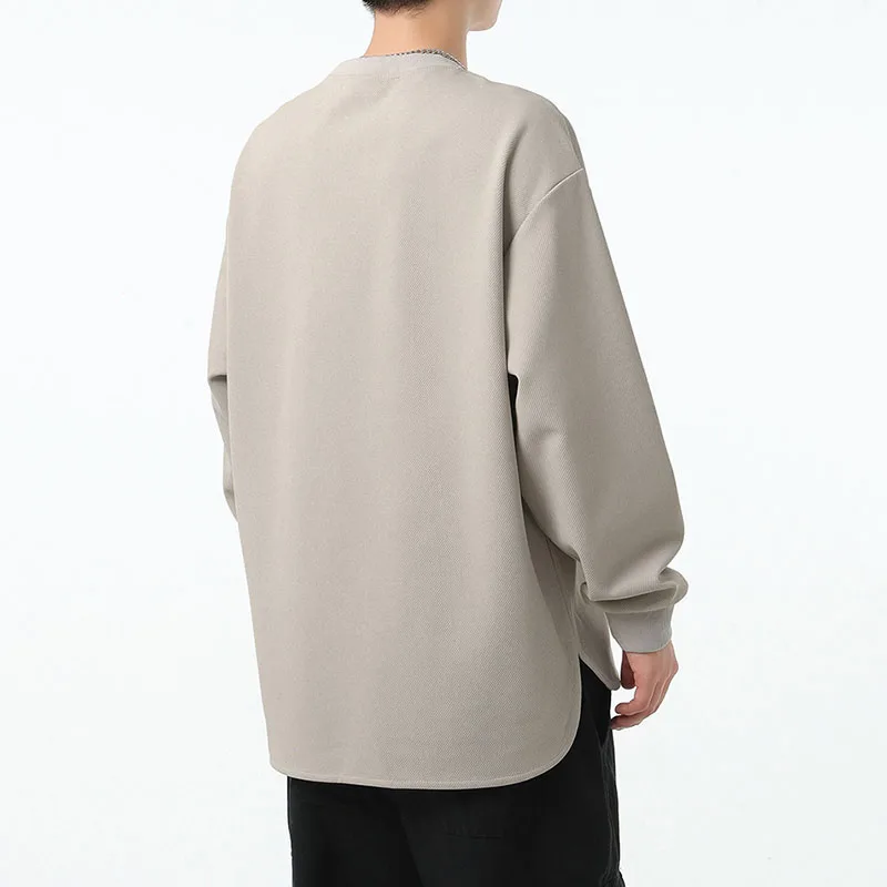 2024 Spring New College Style Loose Sweatshirt with O-Neck for Men, Korean Fashion Solid Color Casual Long Sleeve Tops