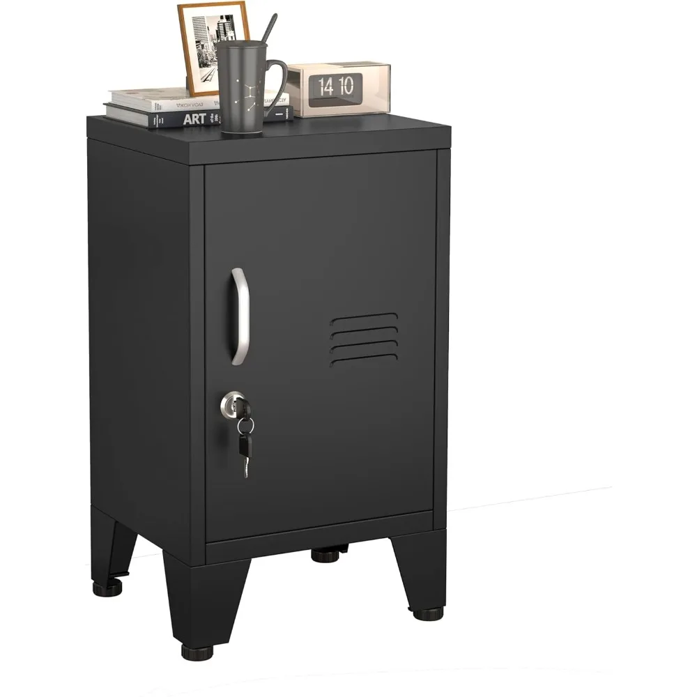 

24.4" H Black Metal NightStand Locker Storage Cabinet with 1 Doors, File Cabinet with Shelves, Storage Cabinet with Adjustable L