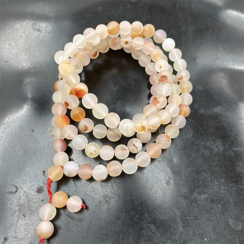 8mm108 Matte Ocean Water Plants Agate Buddha Beads Rosary Sweater Chain Red Floating Flower Necklace