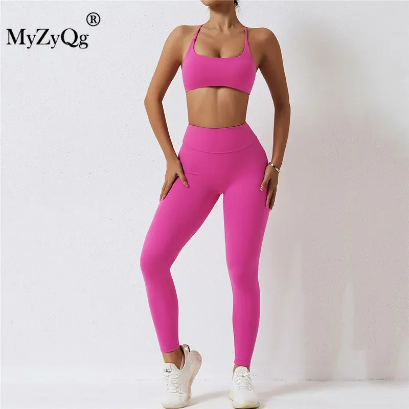 MyZyQg Women Outdoor Sports Yoga Bra Leggings Pant Suit Shockproof High Waist Two-Piece Set Fitness Workout Outfit Tight Suit