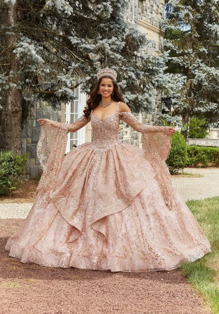 فساتين Quinceanera أنيقة مخصصة 2023 بأكمام طويلة مزينة بالدانتيل السباغيتي الحلو 15 16 فستان رسمي Vestidos YQD44