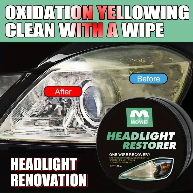 Car headlight polishing wax - remove yellow and oxidation, restore clarity with UV protective coating, headlight polishing agent