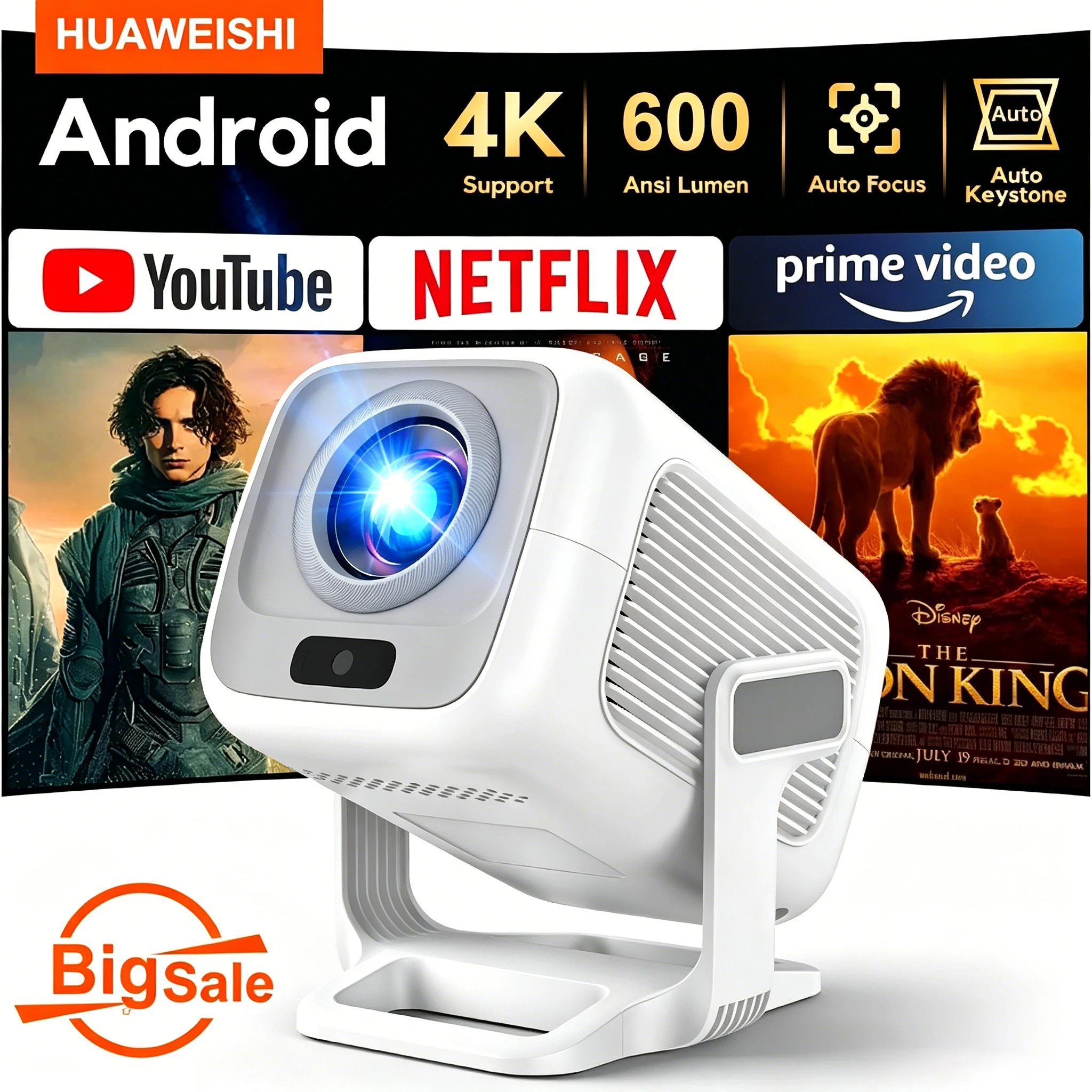 Projecteur Huaweishi X3 Plus 2026 Android 4K Natif Portable 1080P Mise au Point Automatique Vidéo Cinéma Maison Extérieur HD LED HY320