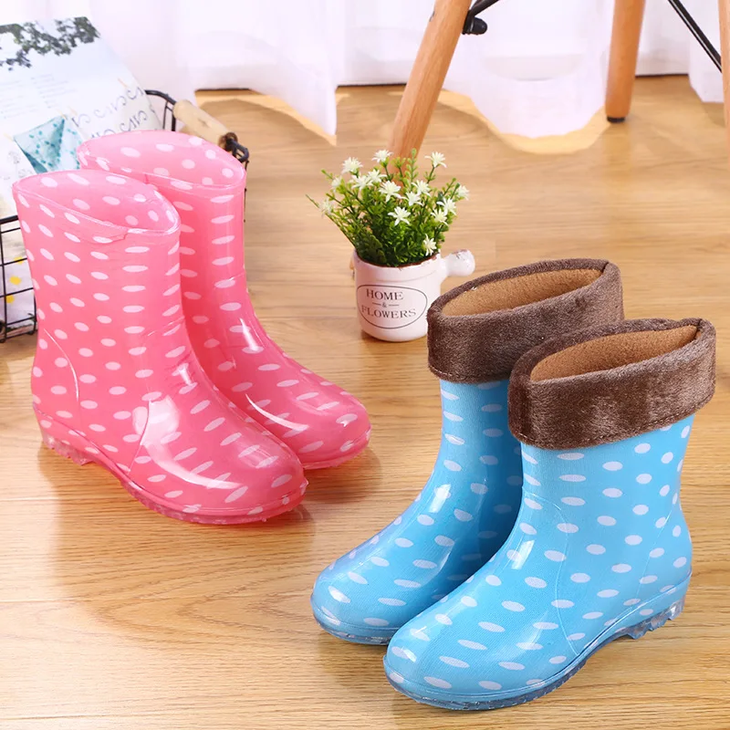 Fashionable Women's Rain Boots Mid-Calf Fleece Lined Kitchen Slippers Waterproof Non-Slip Adult Rubber Boots Autumn Winter