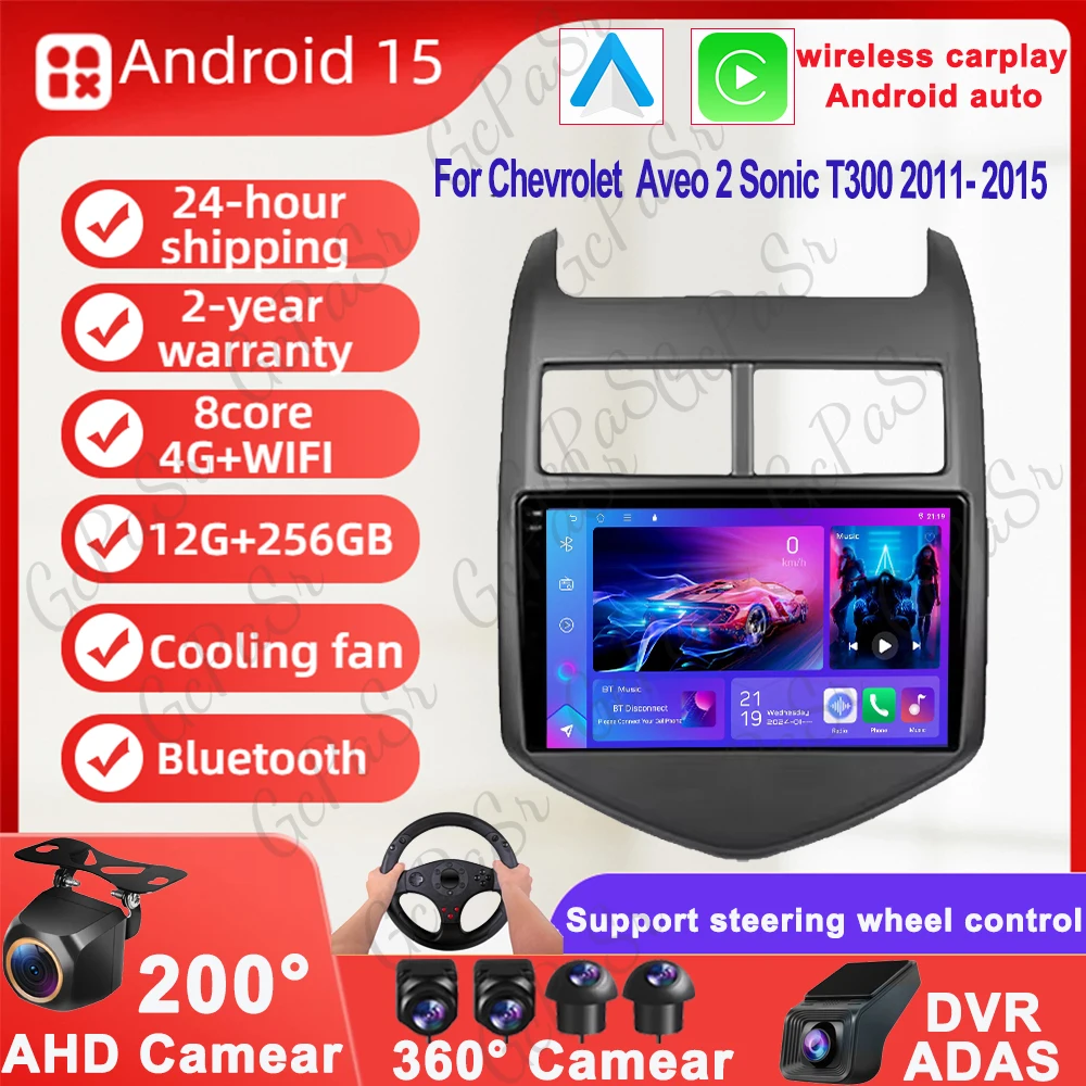 Android 14 Auto Car Radio for Chevrolet Aveo 2 Sonic T300 2011 - 2015 Multimedia GPS Navigation Player 2 Din Carplay Head Unit