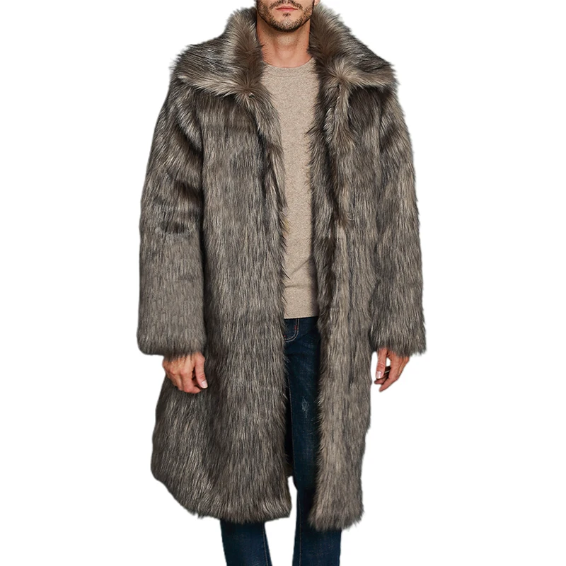 Men s Luxury Faux Fur Coat Jacket Turn Down Collar Long Sleeve Winter Warm Long Coats Overcoat Outwear
