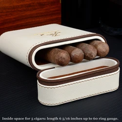 White Mini Cigar Humidor Leather Cigar Case 60 Ring Cigar Holder Box Cedar Wood Tobaccco Tube for 5 Cigars Smoking Aceessories