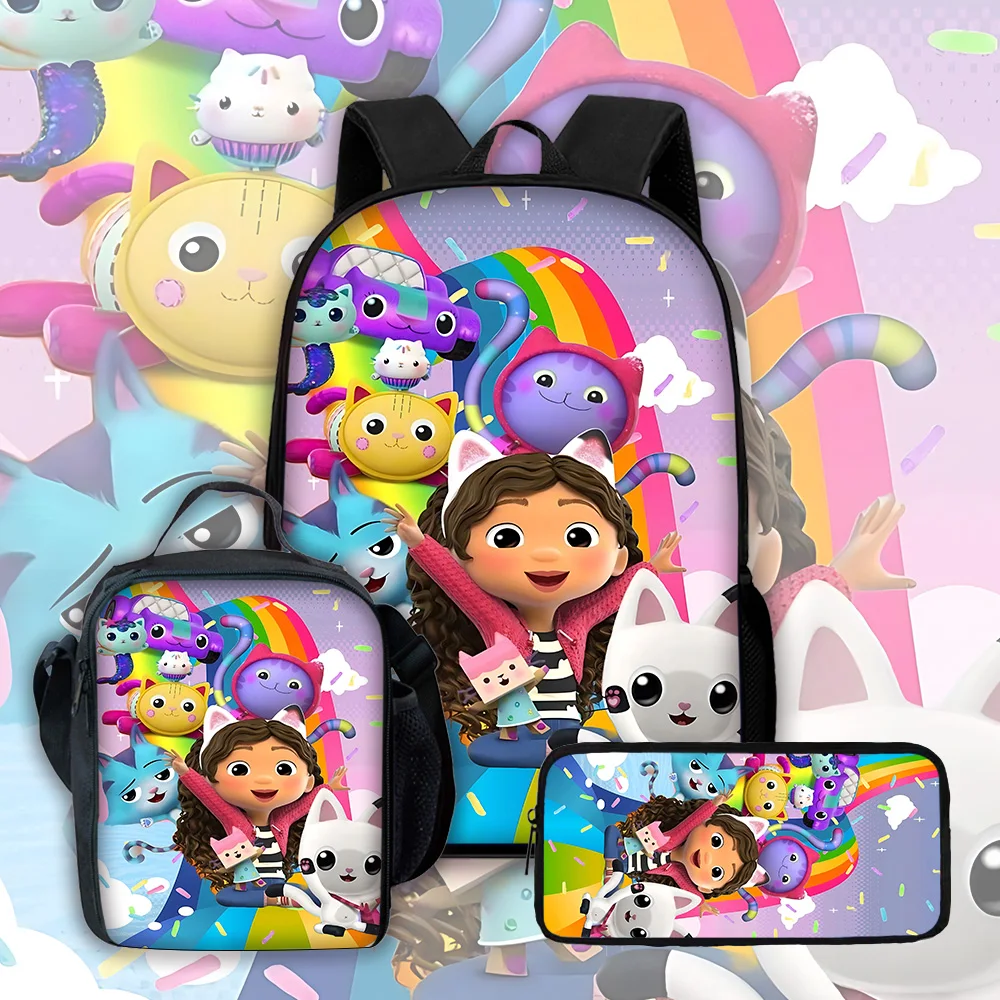 

Cute Gabby's Cartoon Dollhouse Child School Backpack with Lunch Bags ,Pencil Bags ,School Bags for Boys Girls Best Gift
