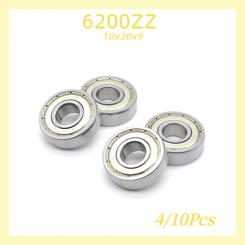 4/10Pcs 6200ZZ Deep Groove Ball Bearings 10×30×9mm Double Metal Shielded Chrome Steel Rolling Bearings