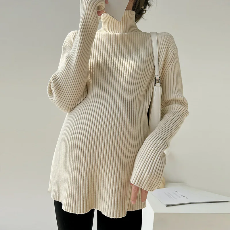 Maternity clothes high collar pregnant sweater Korean version of solid color Joker pit bottoming shirt slim coat tide