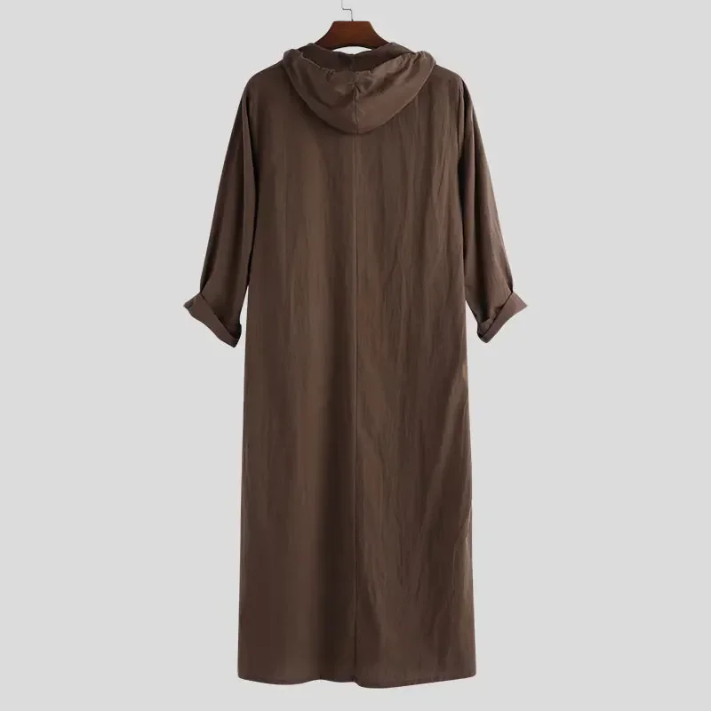 Chemise à capuche style arabe simple musulman hommes Robe décontractée solide document poche alertes onale islamique National Jubba Thobe taille