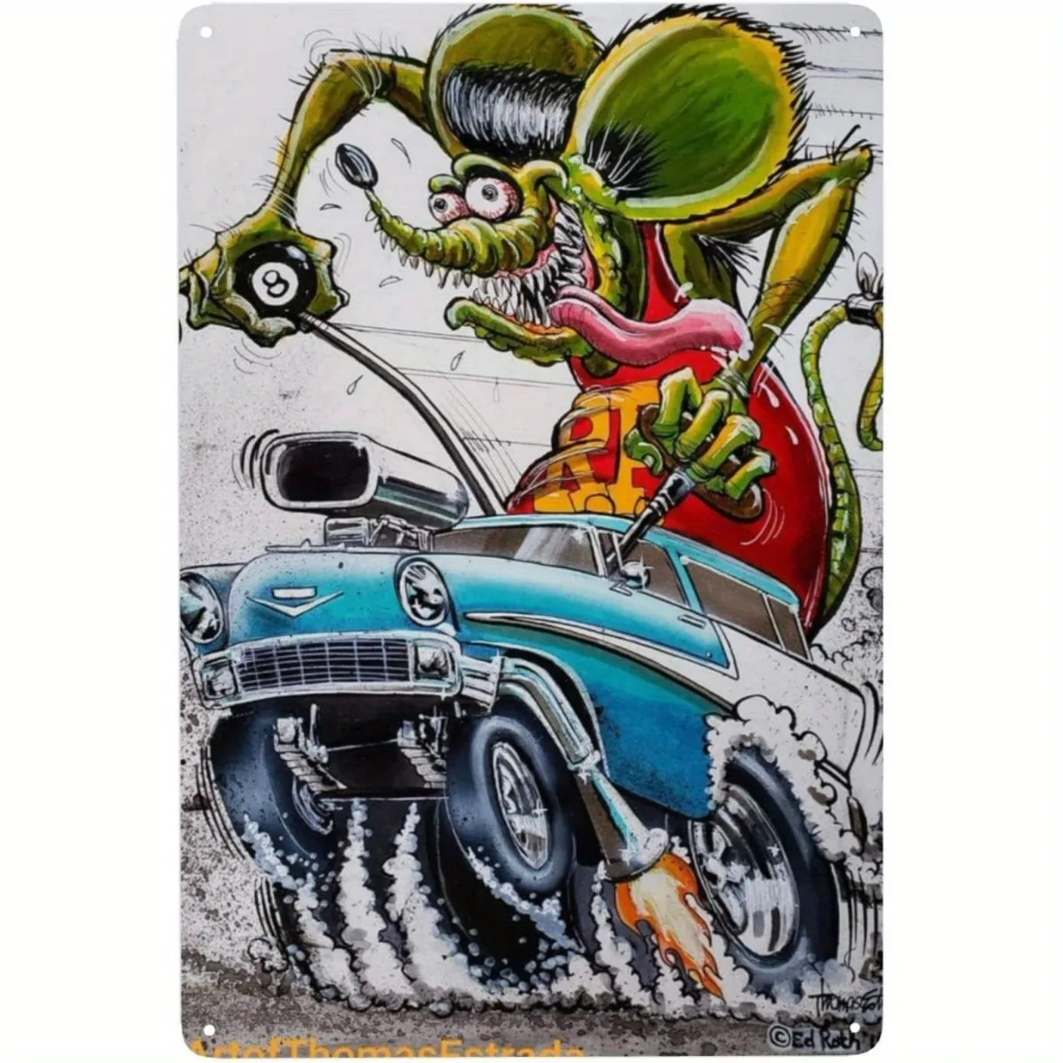 Cartel artístico de pared de metal retro de los años 50 de almacén local, diseño Vintage Monster Hot Rod y Pin-Up Girl de 8.0 x 12.0 in, lata de hierro resistente