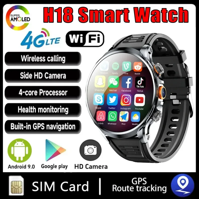 H18 Smart Watch 128GB ROM 1 95 Inch IPS Screen 500W Camera GPS WIFI Heart Rate Monitor 1100mAh Battery Android 9 0 Smartwatch