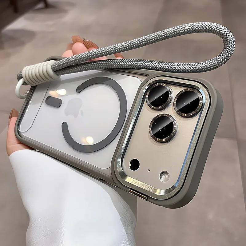 For iPhone Air 14 15 16 Plus Magnetic Camera Bracket Transparent Magsafe Case for iPhone 17 16 15 14 13 12 Pro Max Lanyard Cover - náhled 6