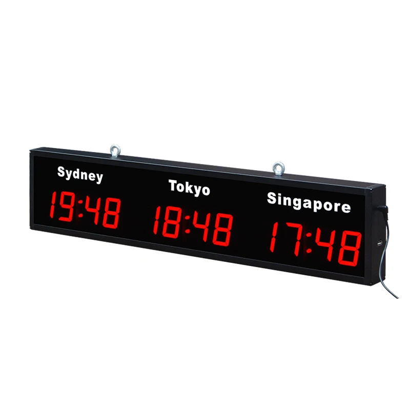 

CP34A World Digital 3 Time Zone Clocks Hotel Office LED World Time Wall Clock With City Name Sticker