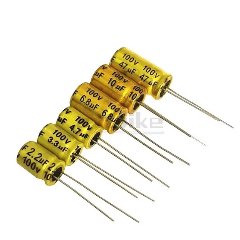 10PCS 100V 1uF 1.5uF 2.2uF 3.3uF 4.7uF 5.6uF 6.8uF 10uF 22uF 33uF 47uF Audio Frequency Nonpolarity NP Electrolytic Capacitor