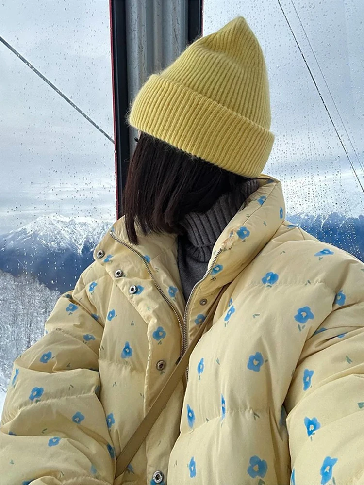 

Printed Hooded Cotton Coats Women Fashion Full Sleeve Stand Neck Breasted Loose Coat Female Winter Chic Street Parkas 2025