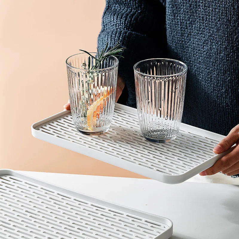 White Fruit Drain Tray Rectangular Bowl Rack Chopsticks Box Kitchen Storage Tray Water Cup Drain Tray Fruit Basket Tea Trays
