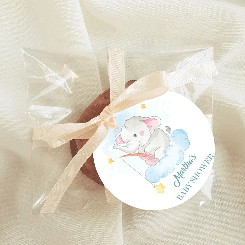 Personalized Custom Gift Label Baby Shower Sticker Cute Elephant Balloon Gift Box Label Children\'s Happy Birthday Party Sticker