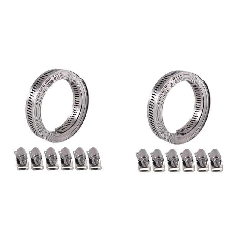 

2X 304 Stainless Steel Worm Clamp Hose Clamp Strap With Fasteners Adjustable DIY Pipe Hose Clamp Ducting Clamp 7.9Feet CNIM Hot