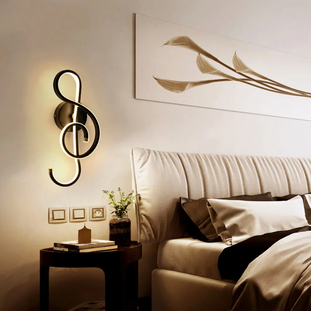 22W LED Music Note Wall Lamp Modern Creative Iron Art Bedroom Bedside Decorative Sconce Rotatable Auxiliary Lighting Black Warm